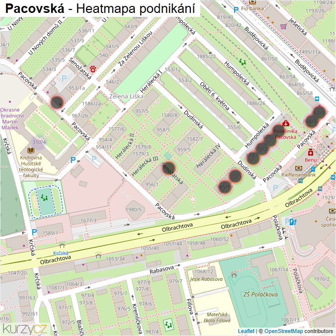 Mapa Pacovská - Firmy v ulici.