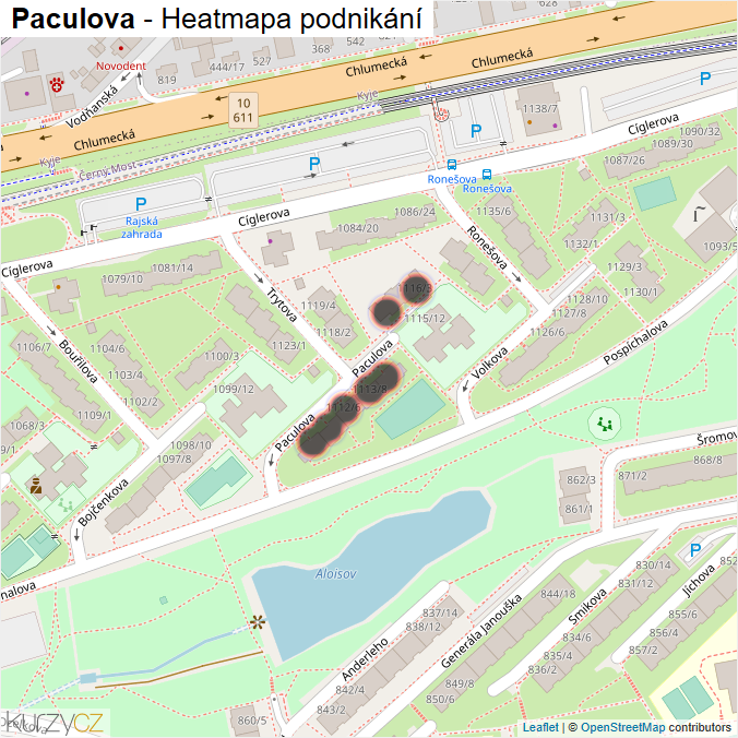 Mapa Paculova - Firmy v ulici.