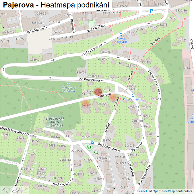 Mapa Pajerova - Firmy v ulici.