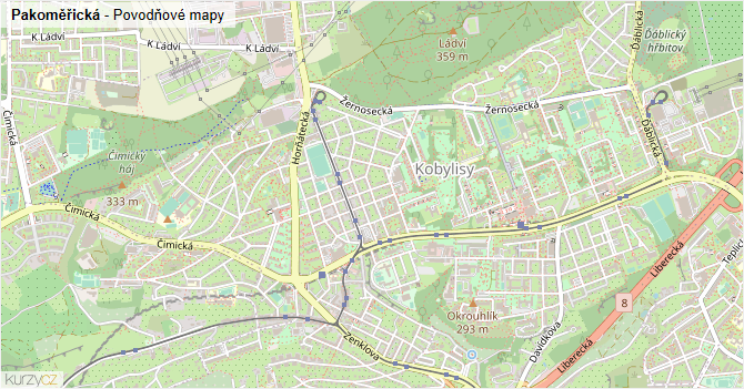 Pakoměřická - záplavové mapy stoleté vody