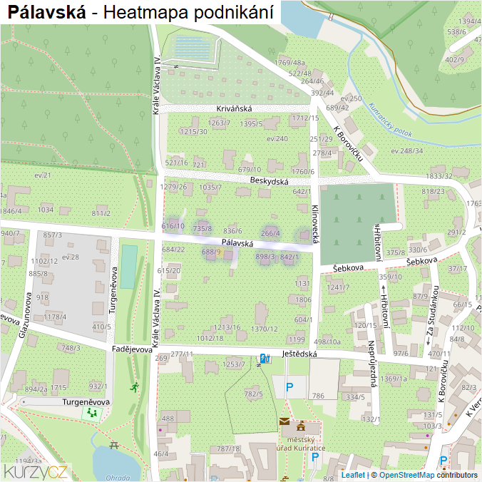 Mapa Pálavská - Firmy v ulici.