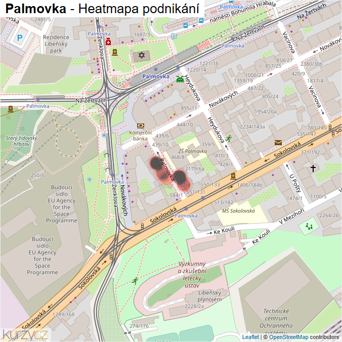 Mapa Palmovka - Firmy v ulici.