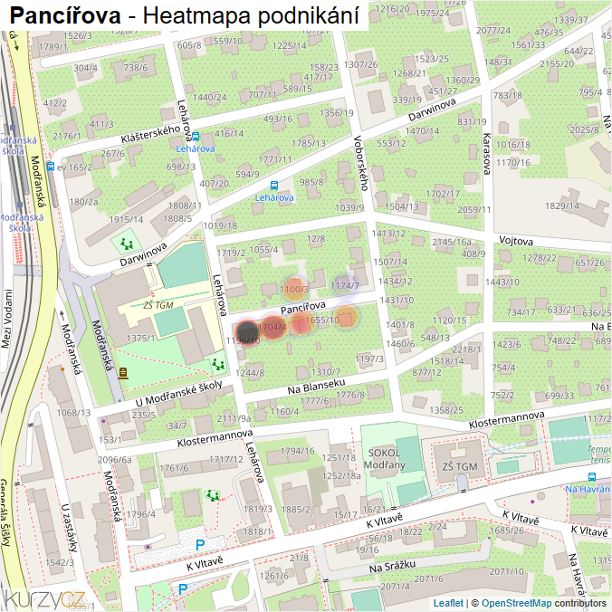 Mapa Pancířova - Firmy v ulici.