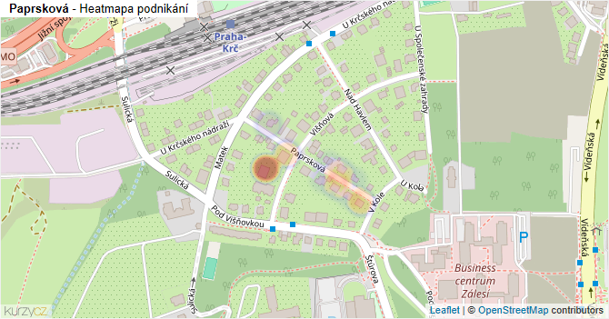 Paprsková - mapa podnikání