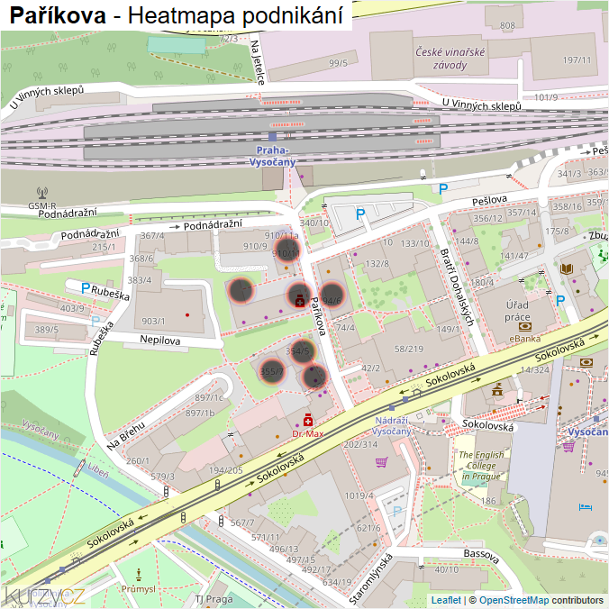 Mapa Paříkova - Firmy v ulici.
