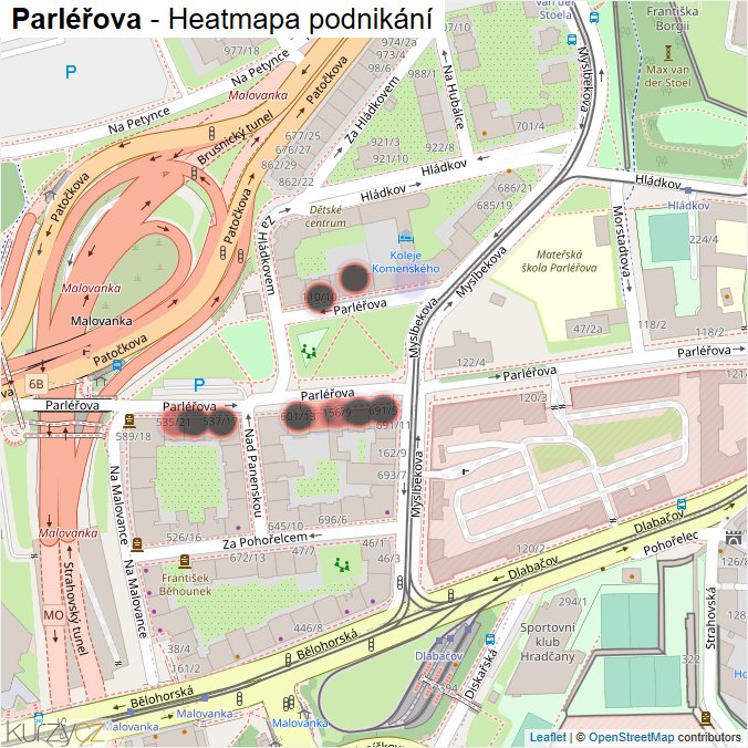 Mapa Parléřova - Firmy v ulici.