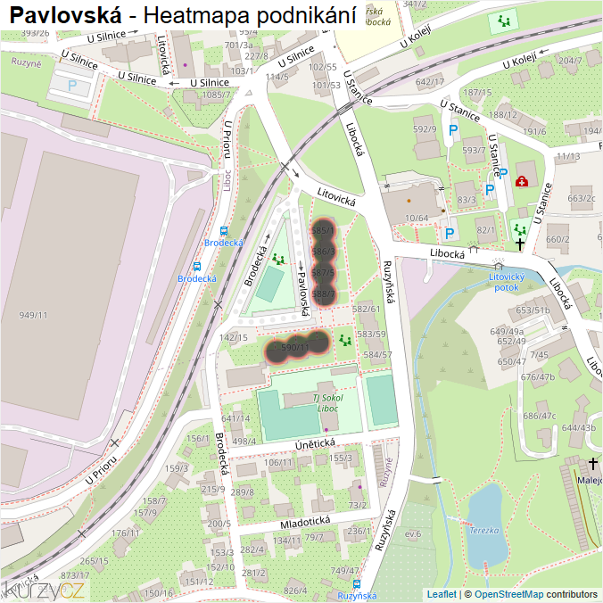 Mapa Pavlovská - Firmy v ulici.