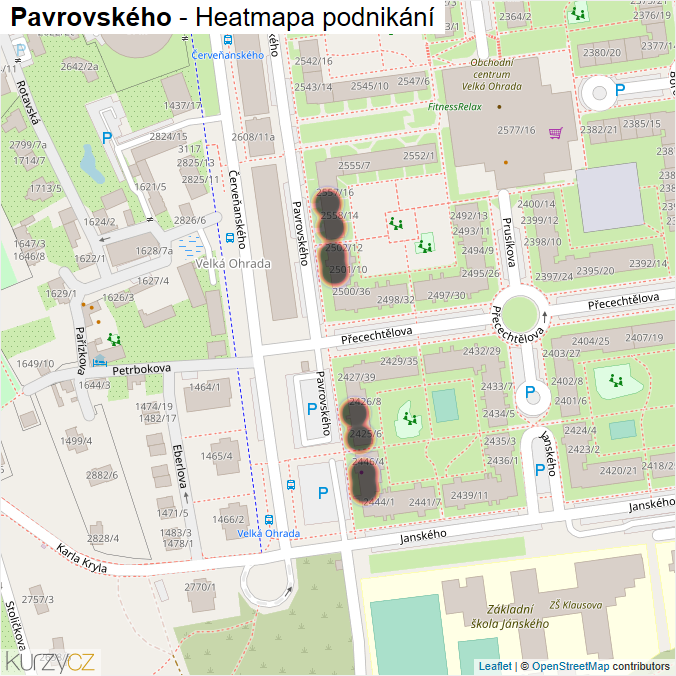 Mapa Pavrovského - Firmy v ulici.