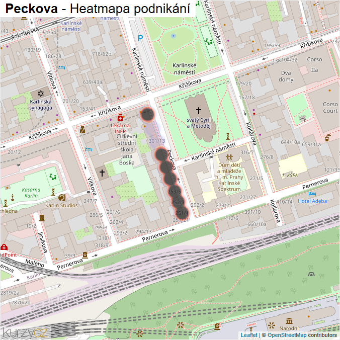 Mapa Peckova - Firmy v ulici.