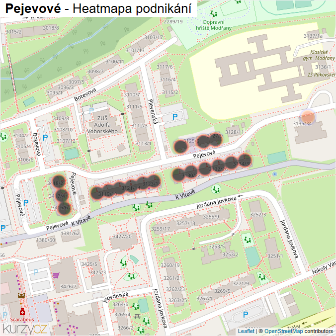Mapa Pejevové - Firmy v ulici.