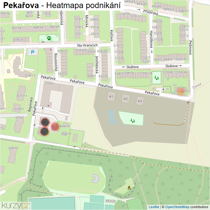 Mapa Pekařova - Firmy v ulici.