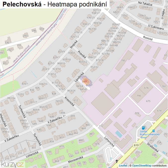 Mapa Pelechovská - Firmy v ulici.