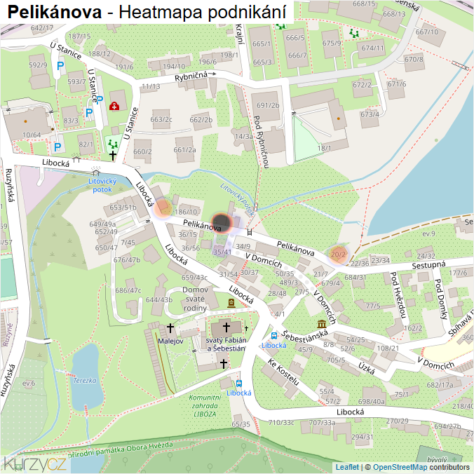 Mapa Pelikánova - Firmy v ulici.