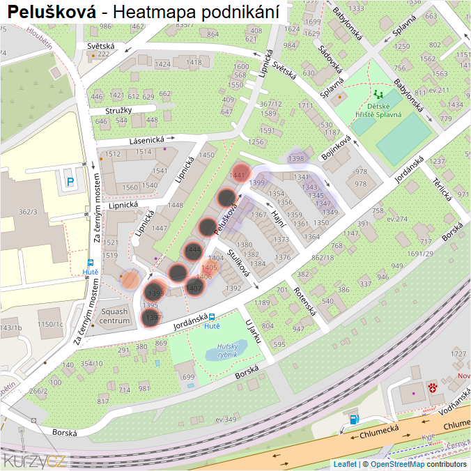 Mapa Pelušková - Firmy v ulici.