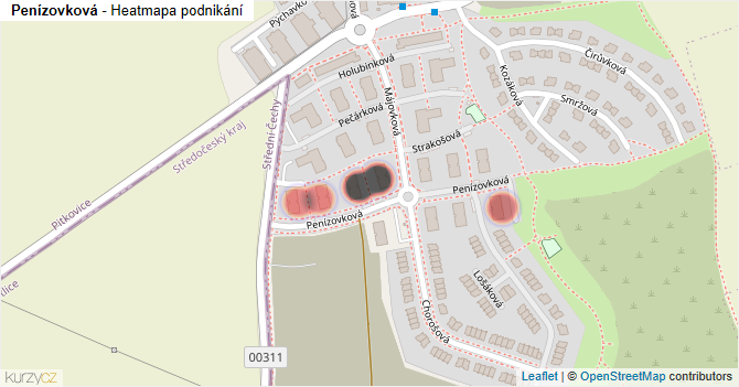 Penízovková - mapa podnikání