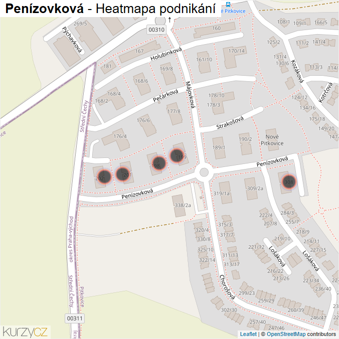 Mapa Penízovková - Firmy v ulici.