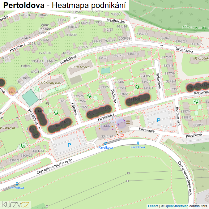 Mapa Pertoldova - Firmy v ulici.