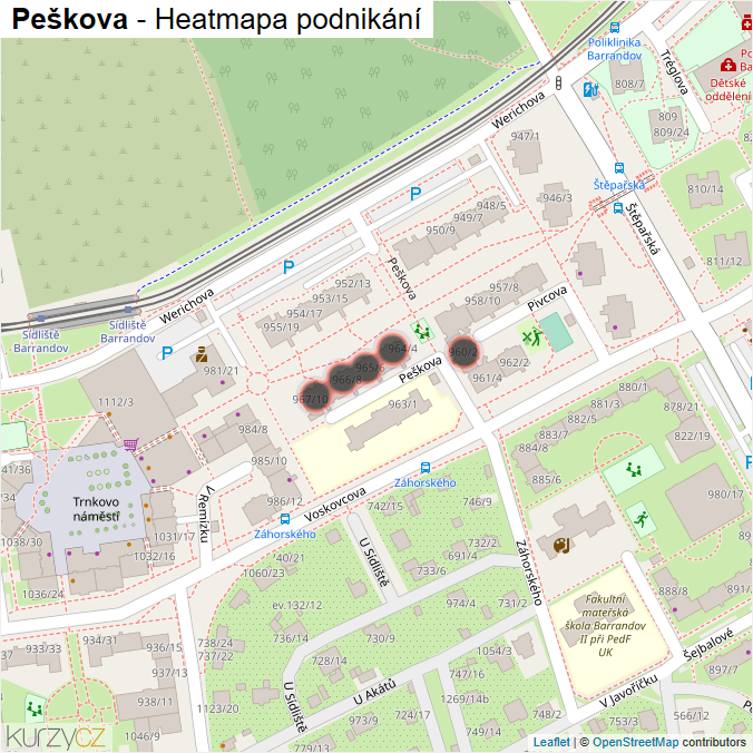 Mapa Peškova - Firmy v ulici.