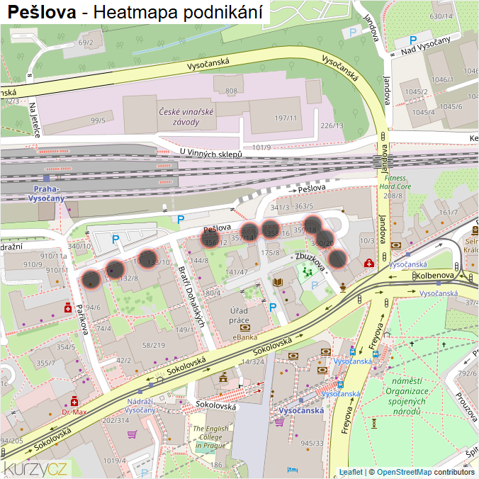 Mapa Pešlova - Firmy v ulici.