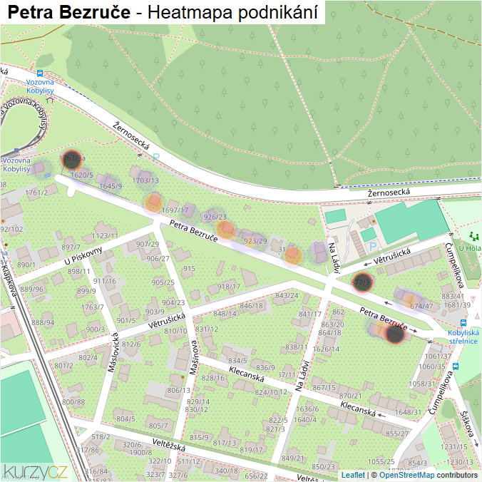 Mapa Petra Bezruče - Firmy v ulici.