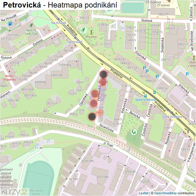 Mapa Petrovická - Firmy v ulici.