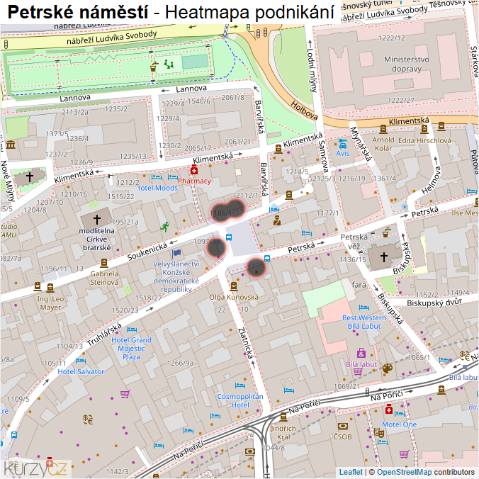 Mapa Petrské náměstí - Firmy v ulici.