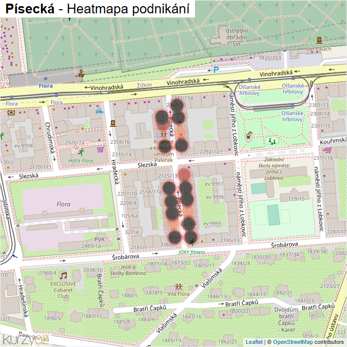 Mapa Písecká - Firmy v ulici.