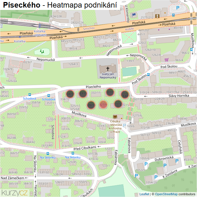 Mapa Píseckého - Firmy v ulici.