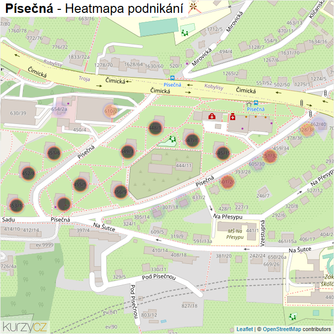 Mapa Písečná - Firmy v ulici.