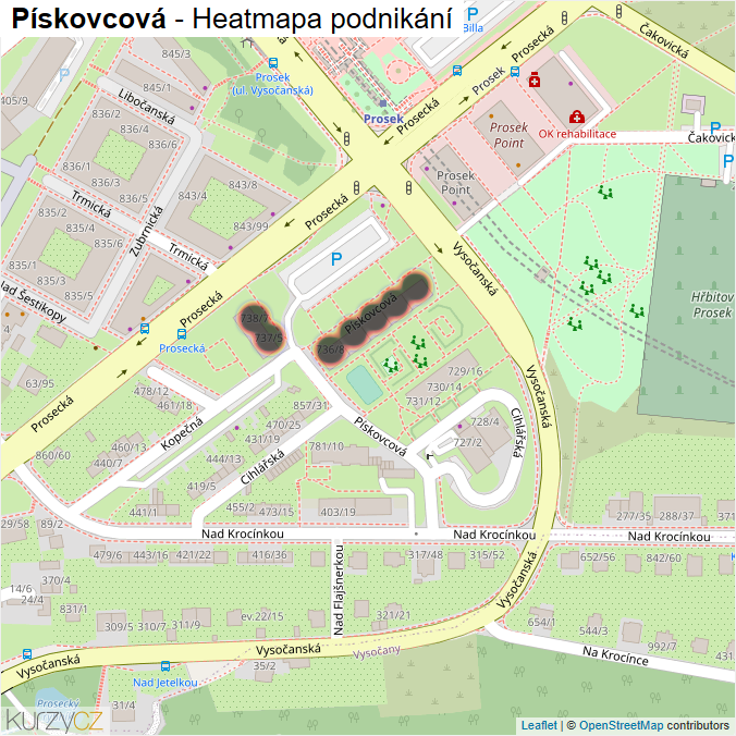 Mapa Pískovcová - Firmy v ulici.