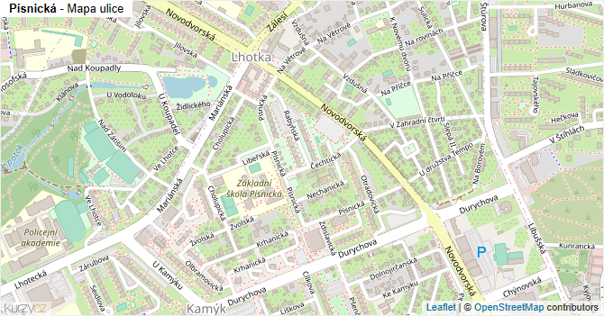 Písnická - mapa ulice