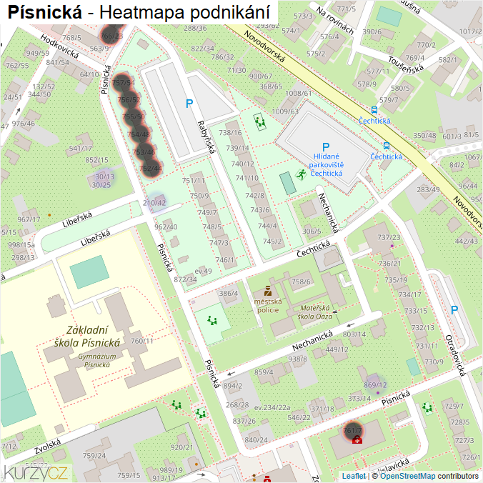 Mapa Písnická - Firmy v ulici.