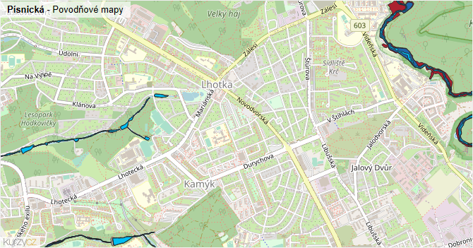 Písnická - záplavové mapy stoleté vody