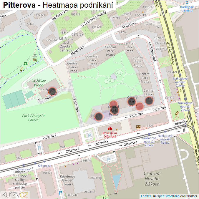 Mapa Pitterova - Firmy v ulici.
