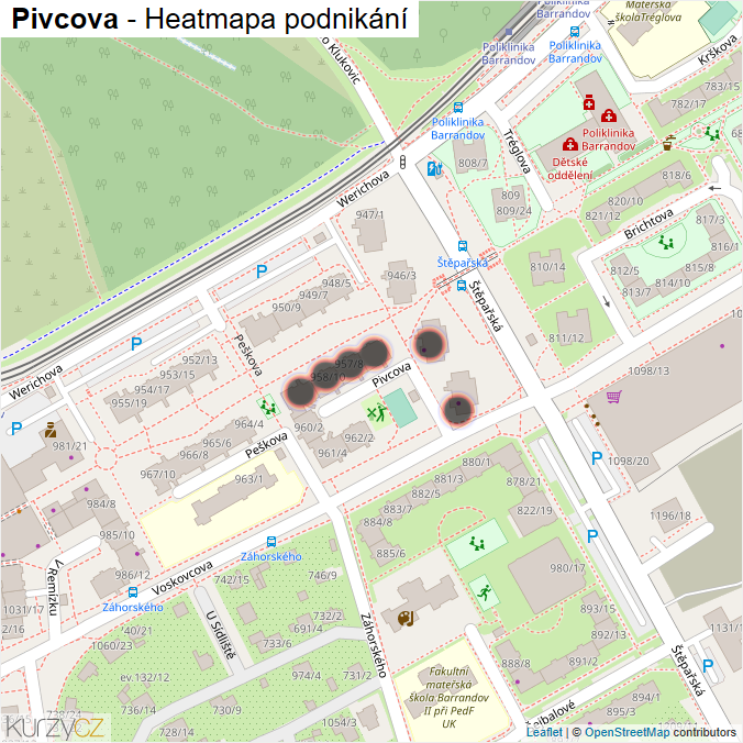 Mapa Pivcova - Firmy v ulici.