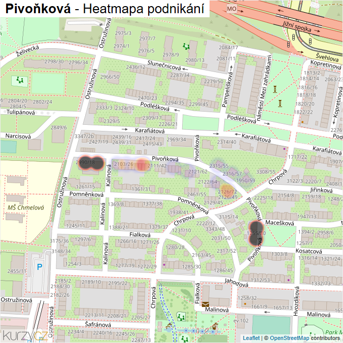 Mapa Pivoňková - Firmy v ulici.