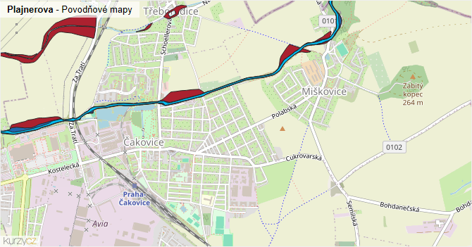 Plajnerova - záplavové mapy stoleté vody