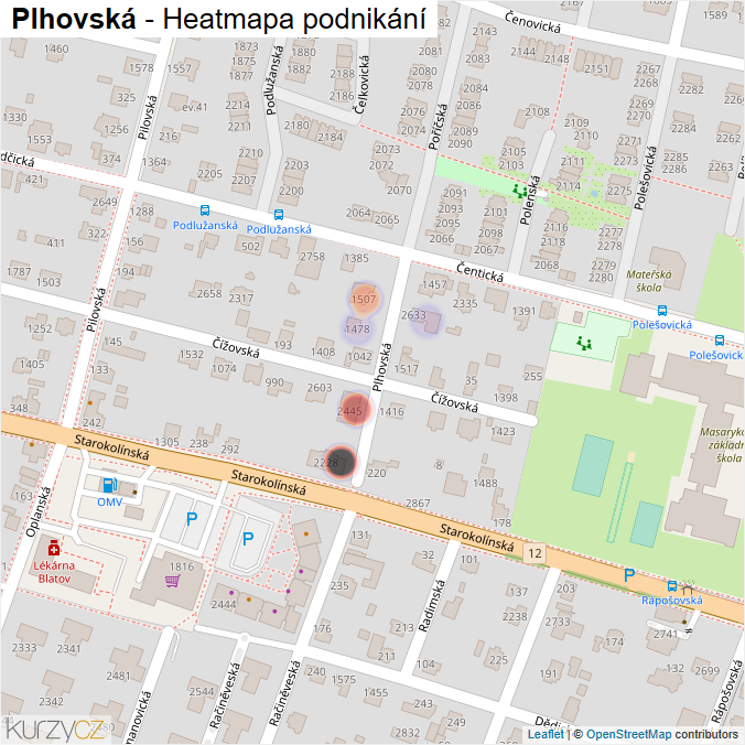 Mapa Plhovská - Firmy v ulici.