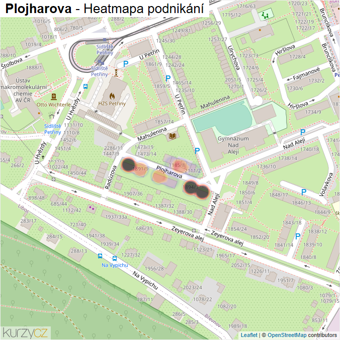 Mapa Plojharova - Firmy v ulici.