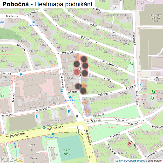 Mapa Pobočná - Firmy v ulici.