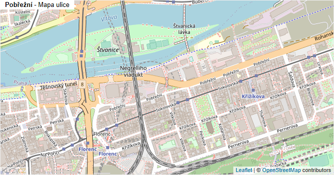 Pobřežní - mapa ulice