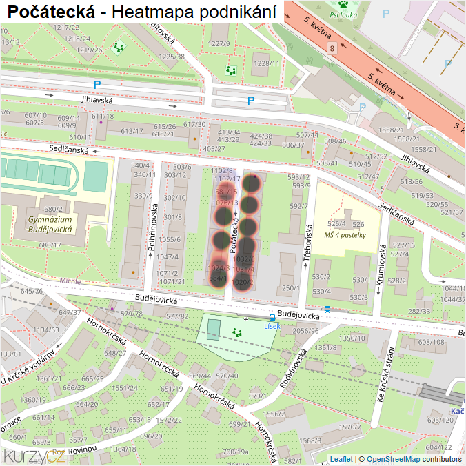 Mapa Počátecká - Firmy v ulici.
