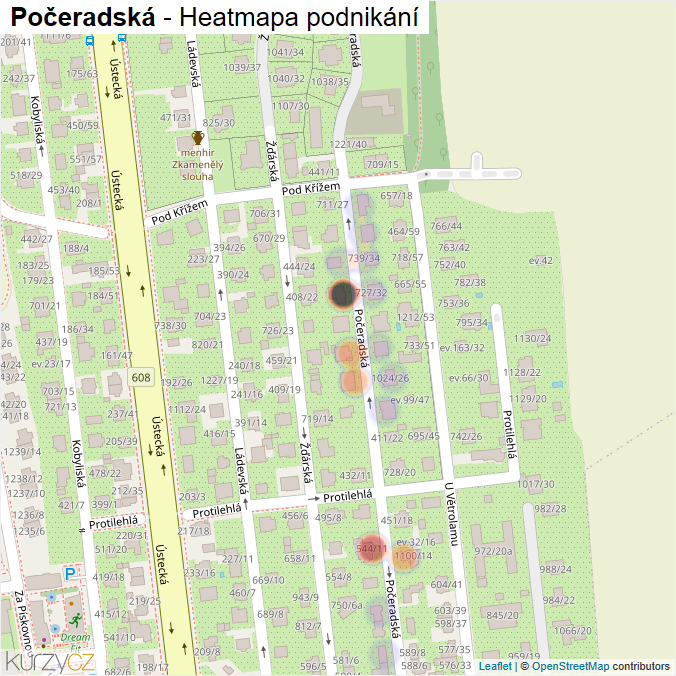 Mapa Počeradská - Firmy v ulici.