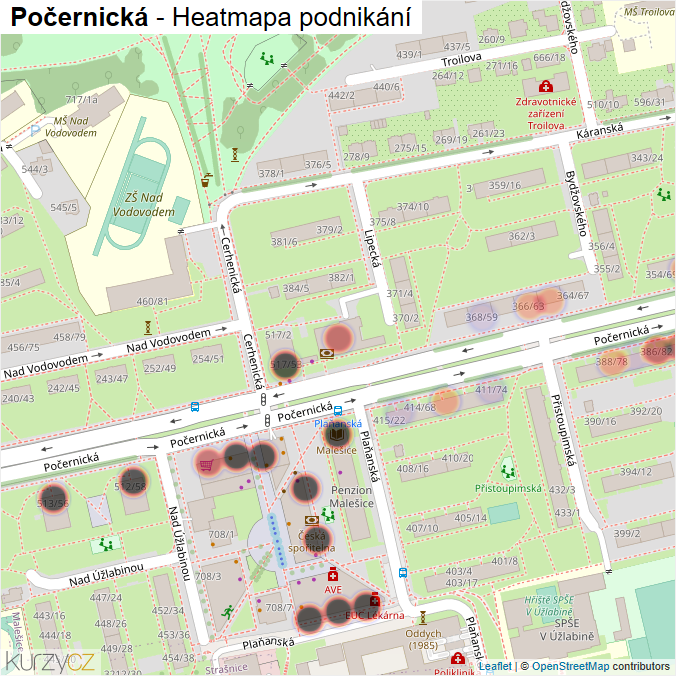 Mapa Počernická - Firmy v ulici.