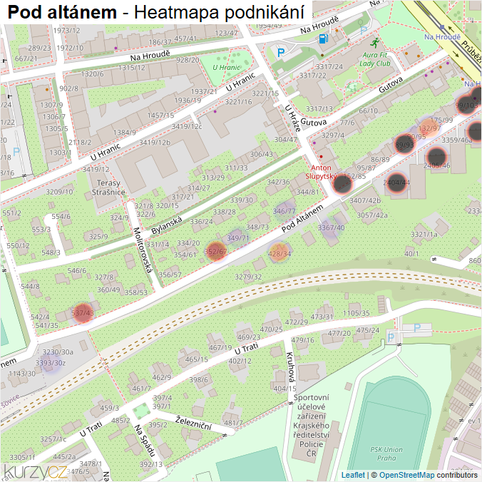 Mapa Pod altánem - Firmy v ulici.