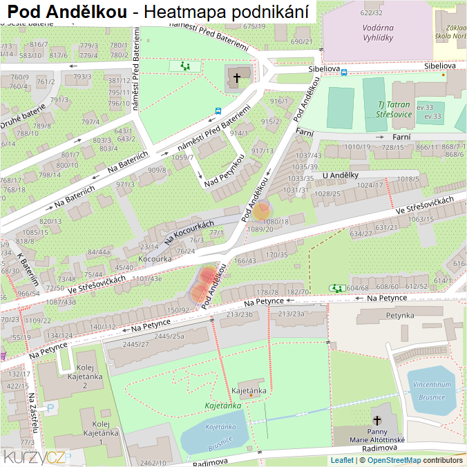 Mapa Pod Andělkou - Firmy v ulici.