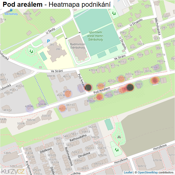 Mapa Pod areálem - Firmy v ulici.