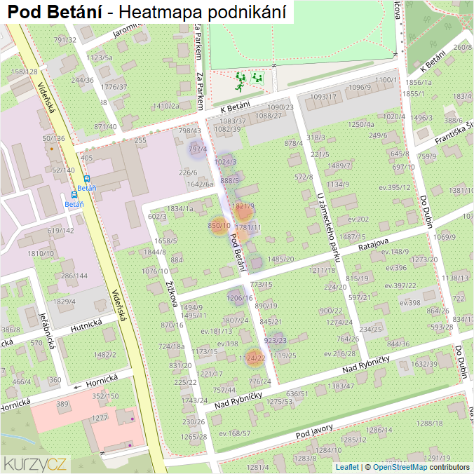 Mapa Pod Betání - Firmy v ulici.