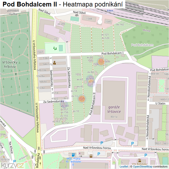 Mapa Pod Bohdalcem II - Firmy v ulici.