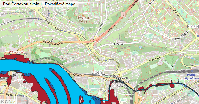 Pod Čertovou skalou - záplavové mapy stoleté vody